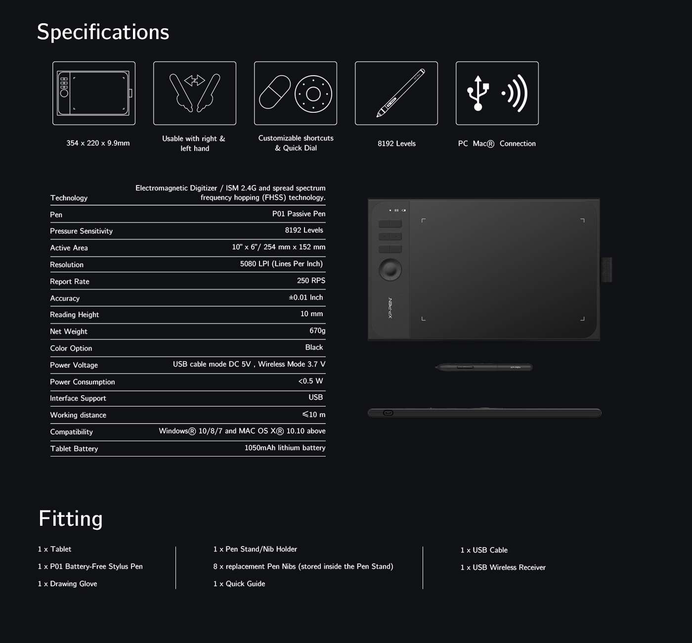 Specifications and Fitting of XP-Pen Star 06 Wireless budget drawing tablet