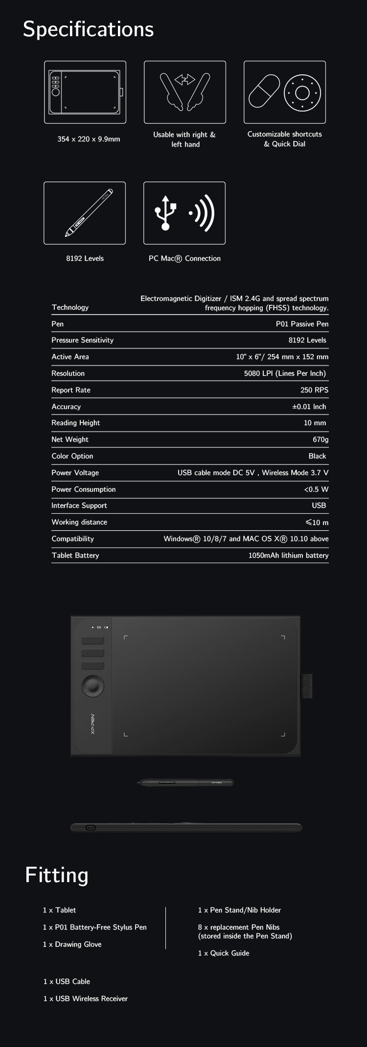 Specifications and Fitting of XP-Pen Star 06 Wireless budget drawing tablet